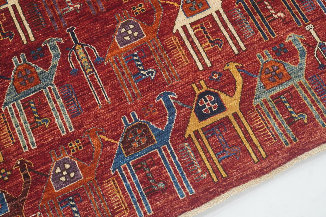 6x9 Red Camel Train Gabbeh Afghan Hand knotted Rug - Yildiz Rugs