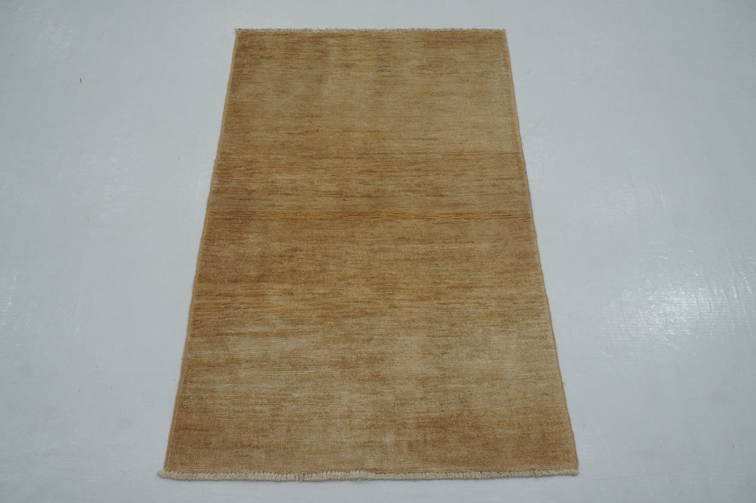 2x4 Solid Gabbeh Muted Beige Afghan Hand Knotted Rug - Yildiz Rugs