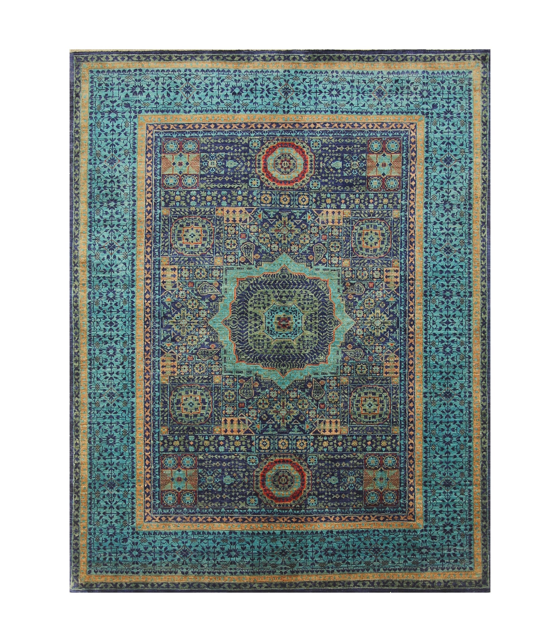 5x7 Turquoise Ink Blue Mamluk Hand knotted Turkish Rug - Yildiz Rugs