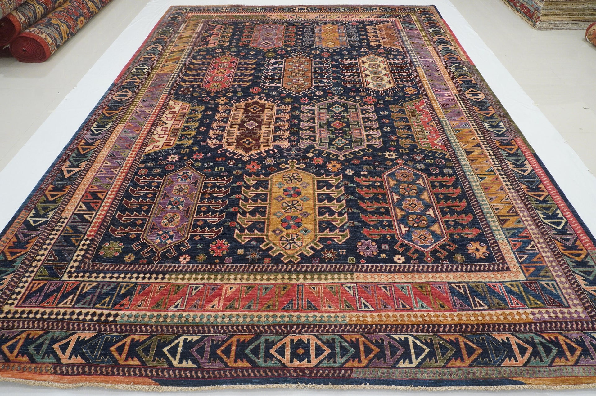 9x12 Navy Blue Samarkand Afghan Hand Knotted Tribal Baluch Rug - Yildiz Rugs