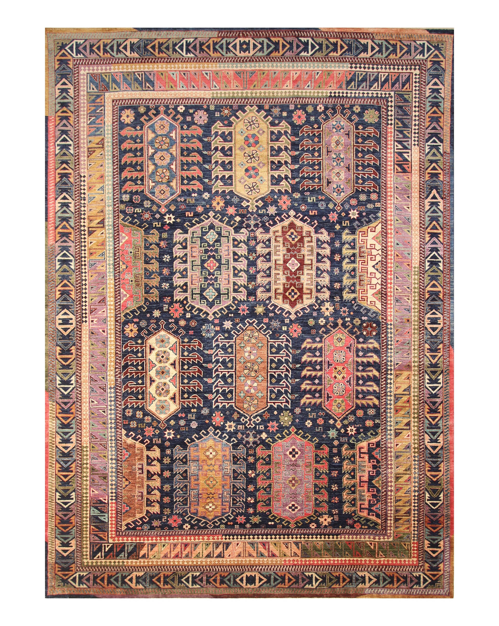 9x12 Navy Blue Samarkand Afghan Hand Knotted Tribal Baluch Rug - Yildiz Rugs