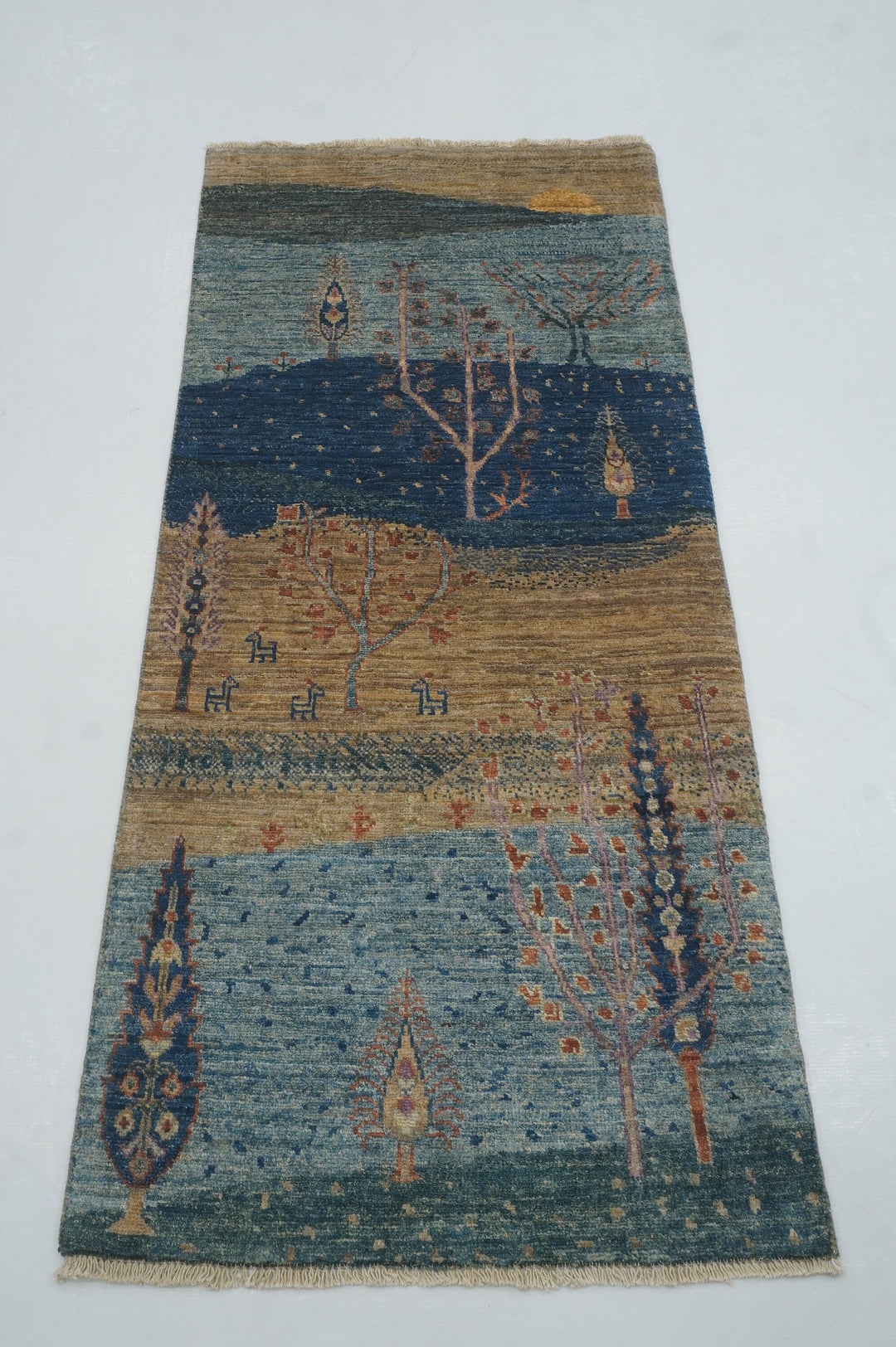 5 ft Tribal Blue Gabbeh Afghan Hand knotted Narrow Runner Rug - Yildiz Rugs