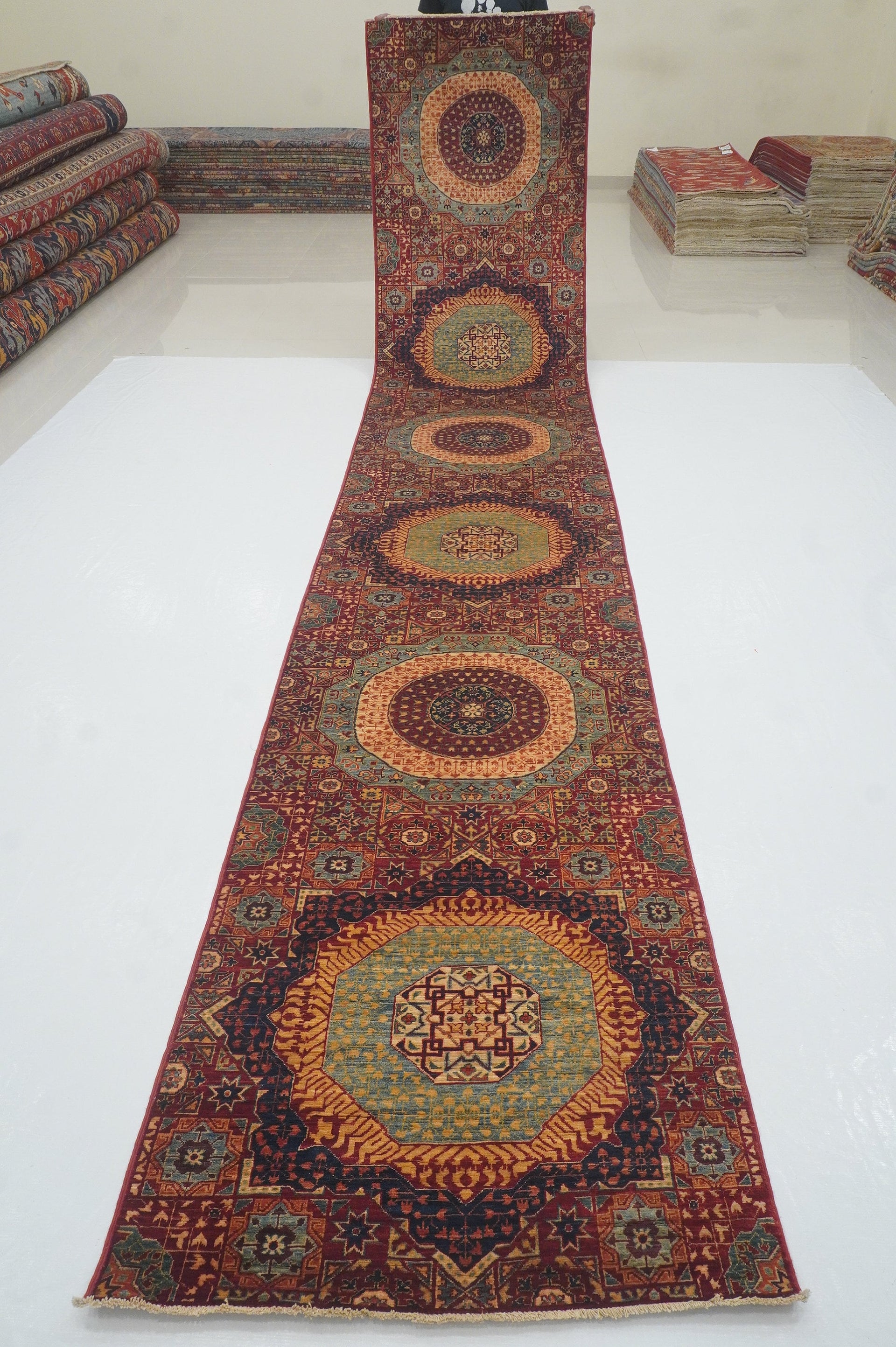 16 Ft Red Mamluk Turkish Hand knotted Runner rug - Yildiz Rugs