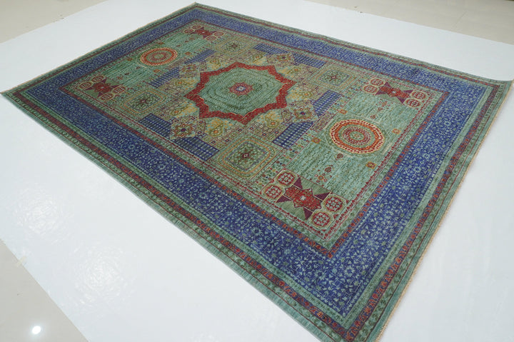 7x10 Soft Blue Mamluk Hand knotted Turkish Medallion Rug - Yildiz Rugs