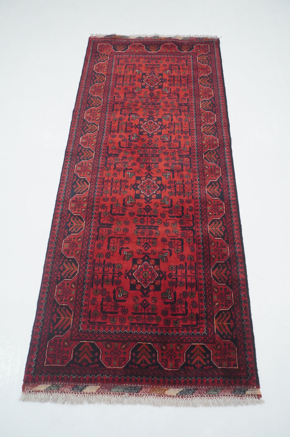 7 ft Red Khal Mohammadi Afghan Hand knotted Oriental Runner - Yildiz Rugs