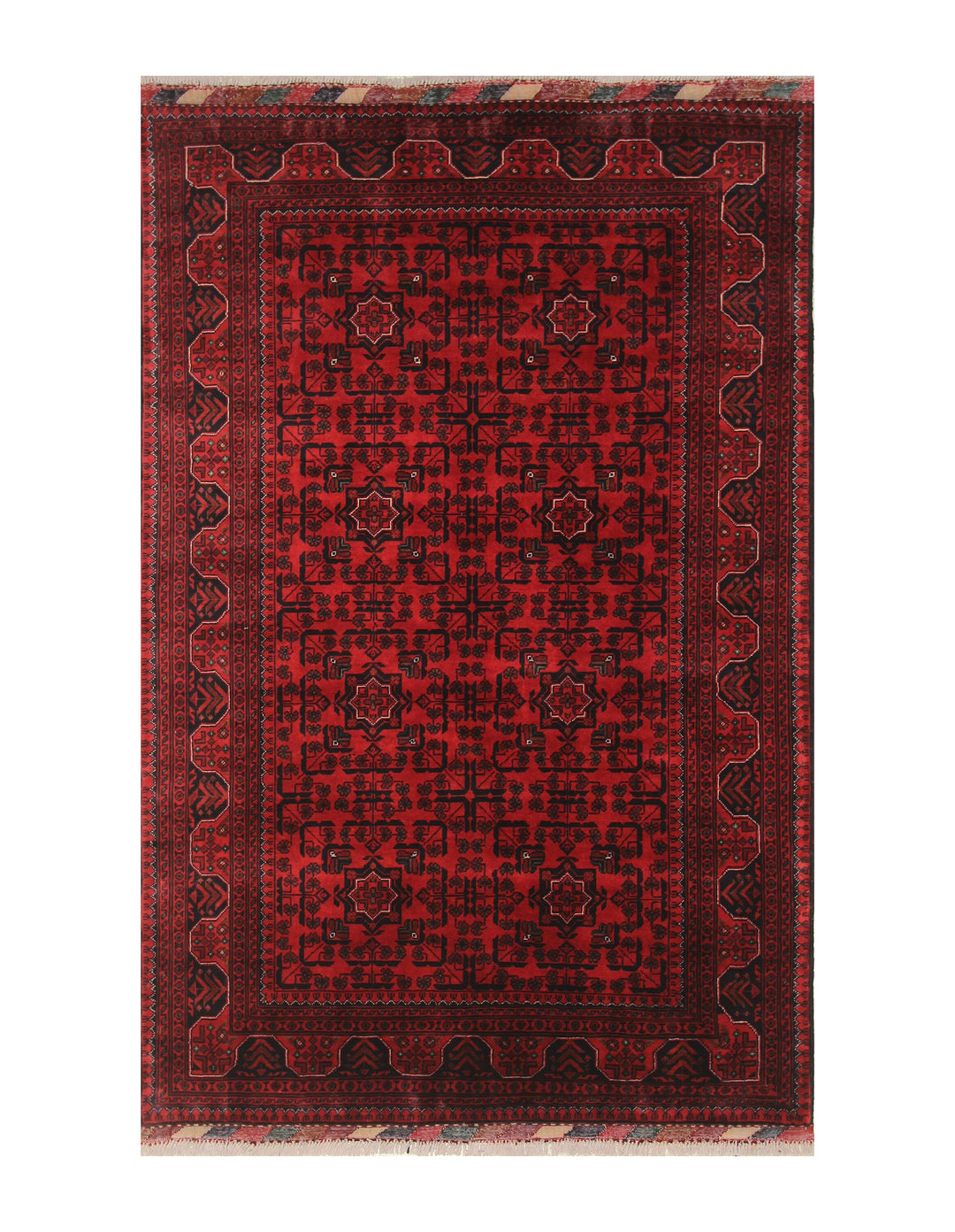 4x7 Red Tribal Afghan Khal Mohammadi hand knotted Wool Rug - Yildiz Rugs