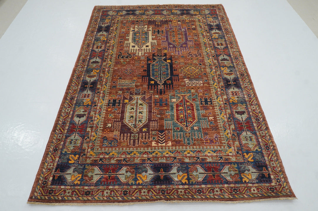 5x7 Brown Baluch Samarkand Afghan Hand knotted Tribal Rug - Yildiz Rugs