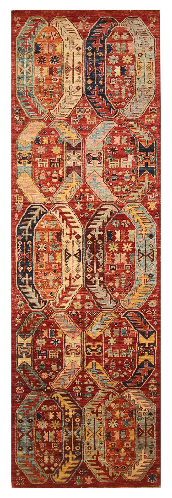 10 ft Red Baluch Tribal Afghan Hand knotted Runner Rug - Yildiz Rugs