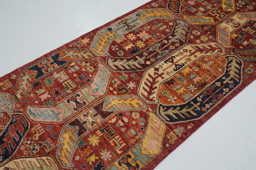 10 ft Red Baluch Tribal Afghan Hand knotted Runner Rug - Yildiz Rugs