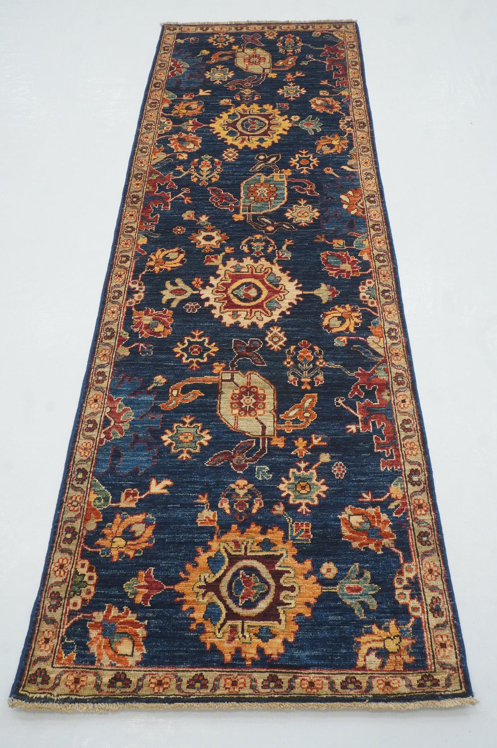 8 ft Bidjar Navy Blue Afghan Hand knotted Oriental Runner Rug - Yildiz Rugs