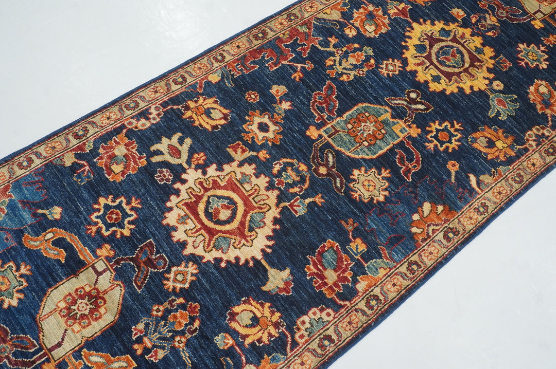 8 ft Bidjar Navy Blue Afghan Hand knotted Oriental Runner Rug - Yildiz Rugs