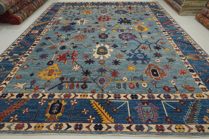 12x15 Blue Oushak Turkish Hand knotted Oversize Rug - Yildiz Rugs