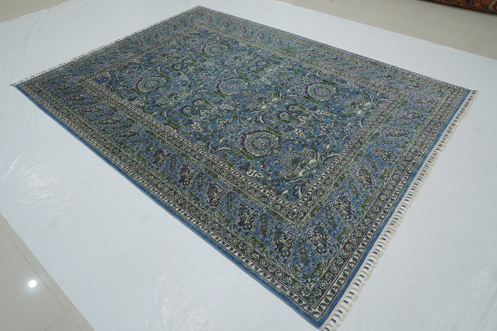 7x9 Turkish Hereke Soft Blue Purple Green Hand knotted Rug - Yildiz Rugs