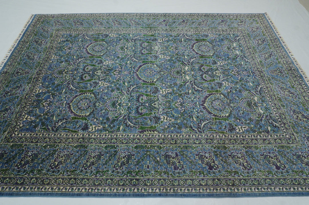 7x9 Turkish Hereke Soft Blue Purple Green Hand knotted Rug - Yildiz Rugs