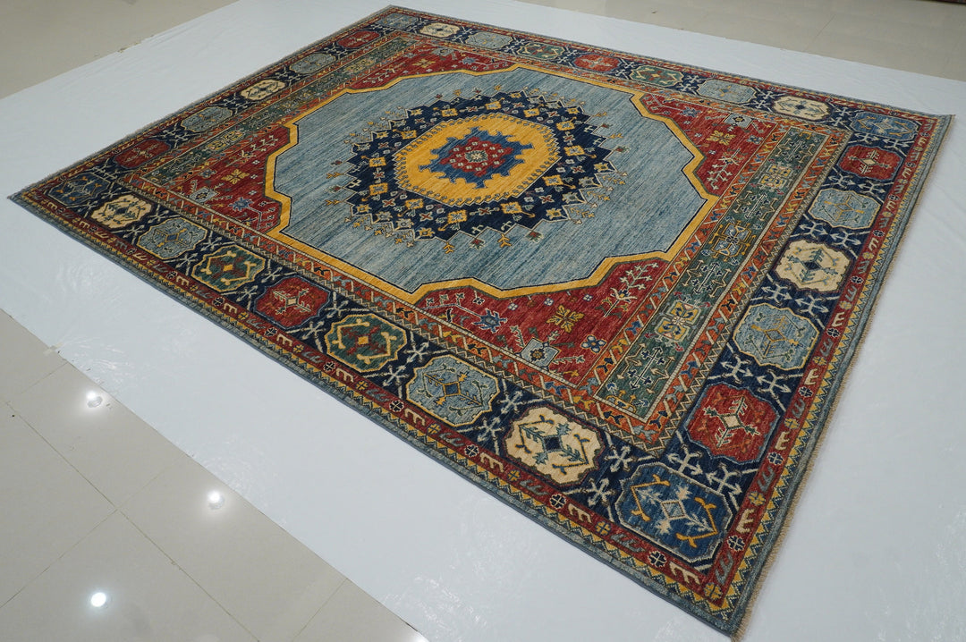 8x10 Blue Heriz Afghan Hand knotted Oriental Rug - Yildiz Rugs