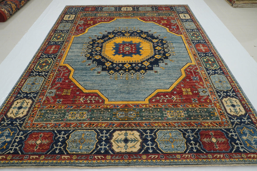 8x10 Blue Heriz Afghan Hand knotted Oriental Rug - Yildiz Rugs