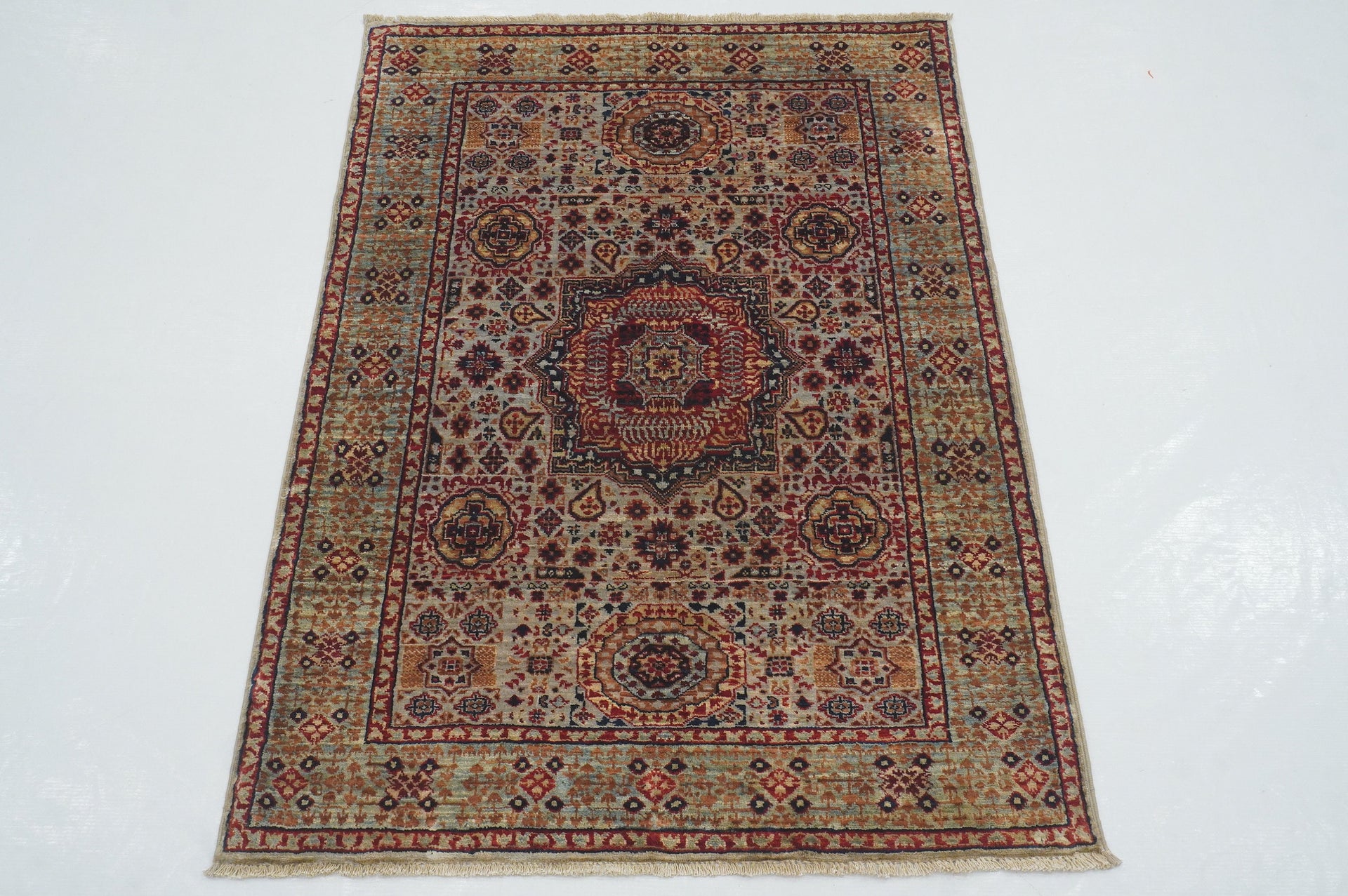 3x4 Gray Mamluk Hand knotted Turkish Medallion Rug - Yildiz Rugs