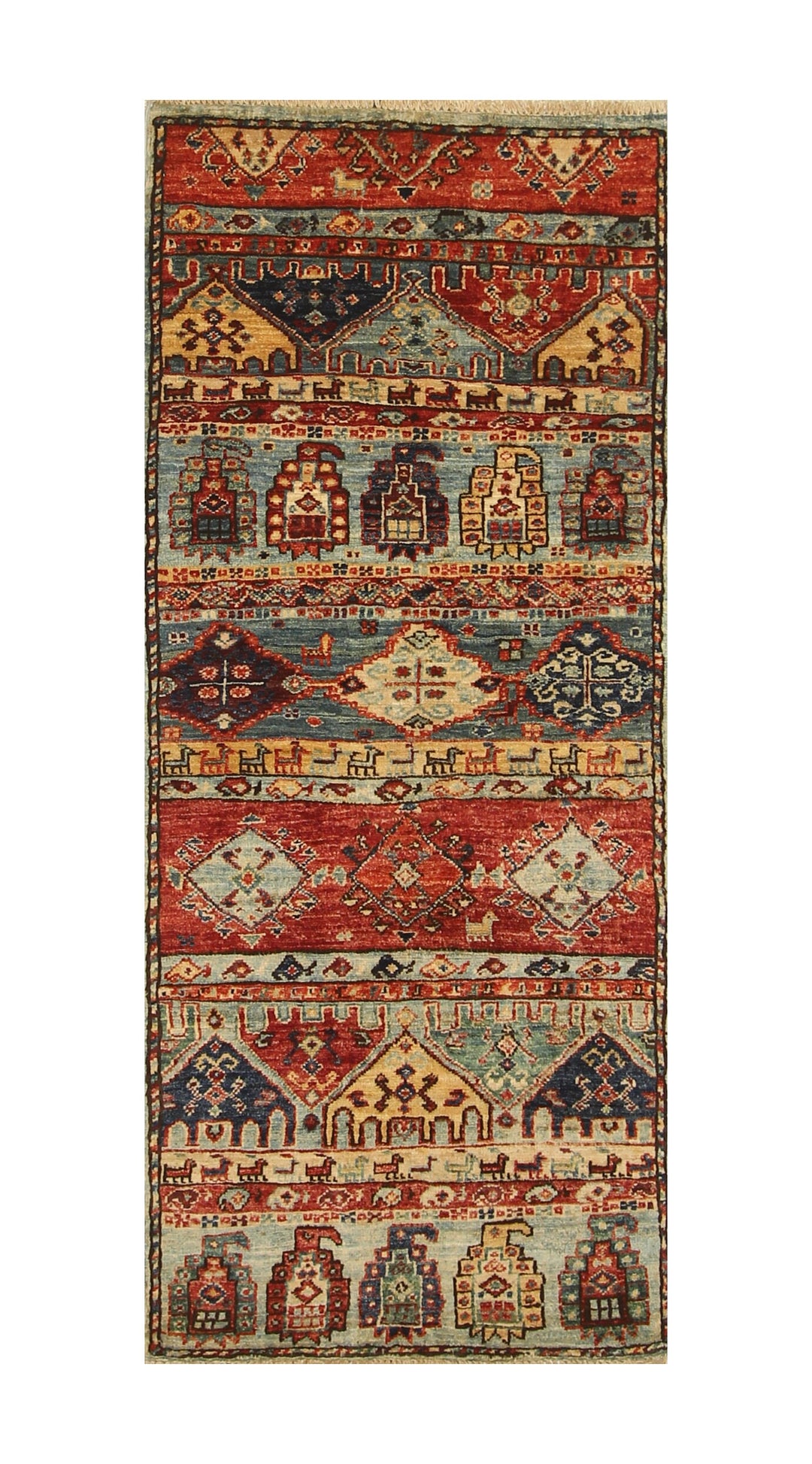 2x5 Blue Tribal Gabbeh Afghan Hand knotted Narrow Runner - Yildiz Rugs