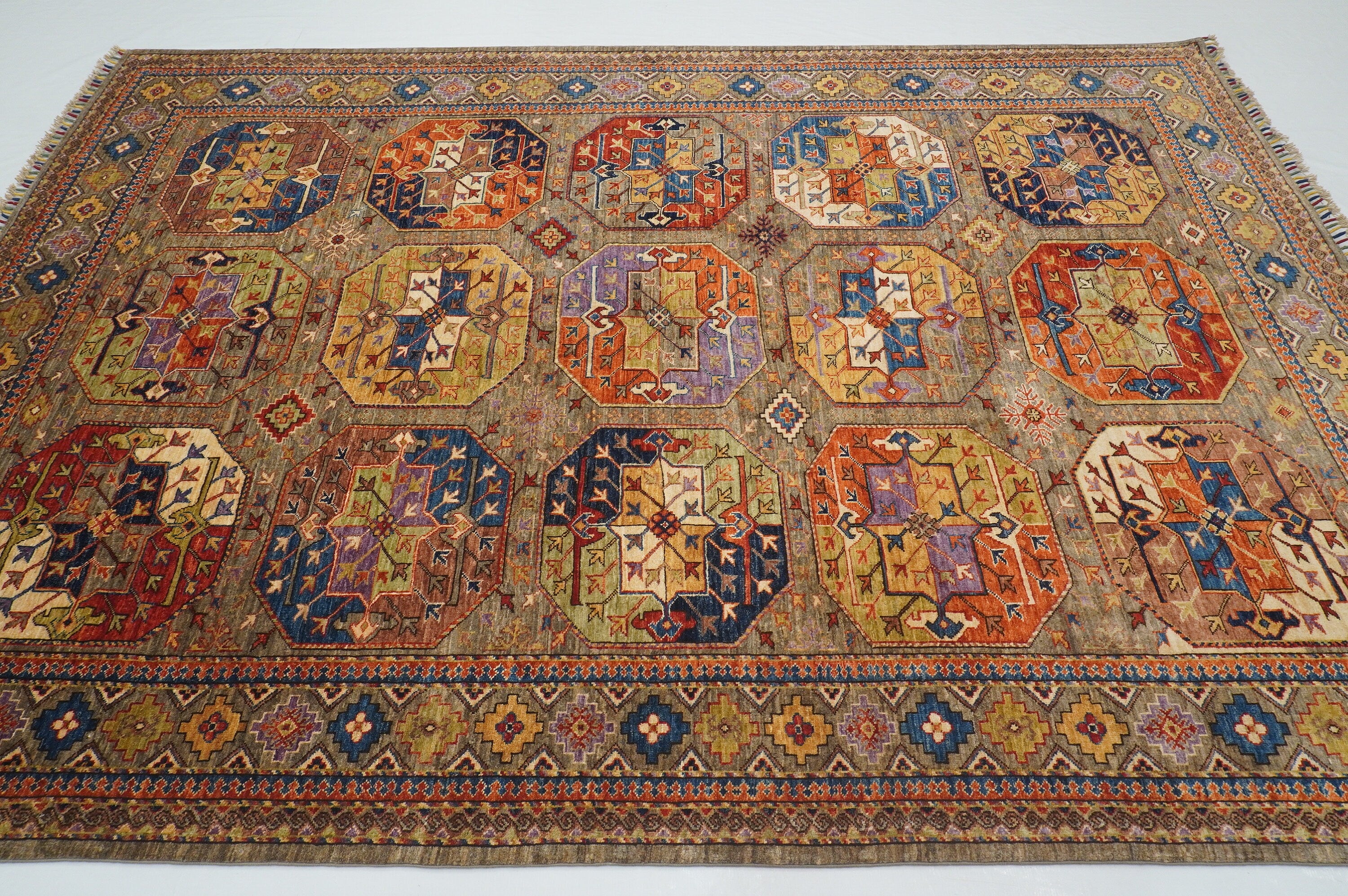 7x10 Taupe Gray Ersari Tribal Afghan Hand knotted Oriental rug - Yildiz Rugs