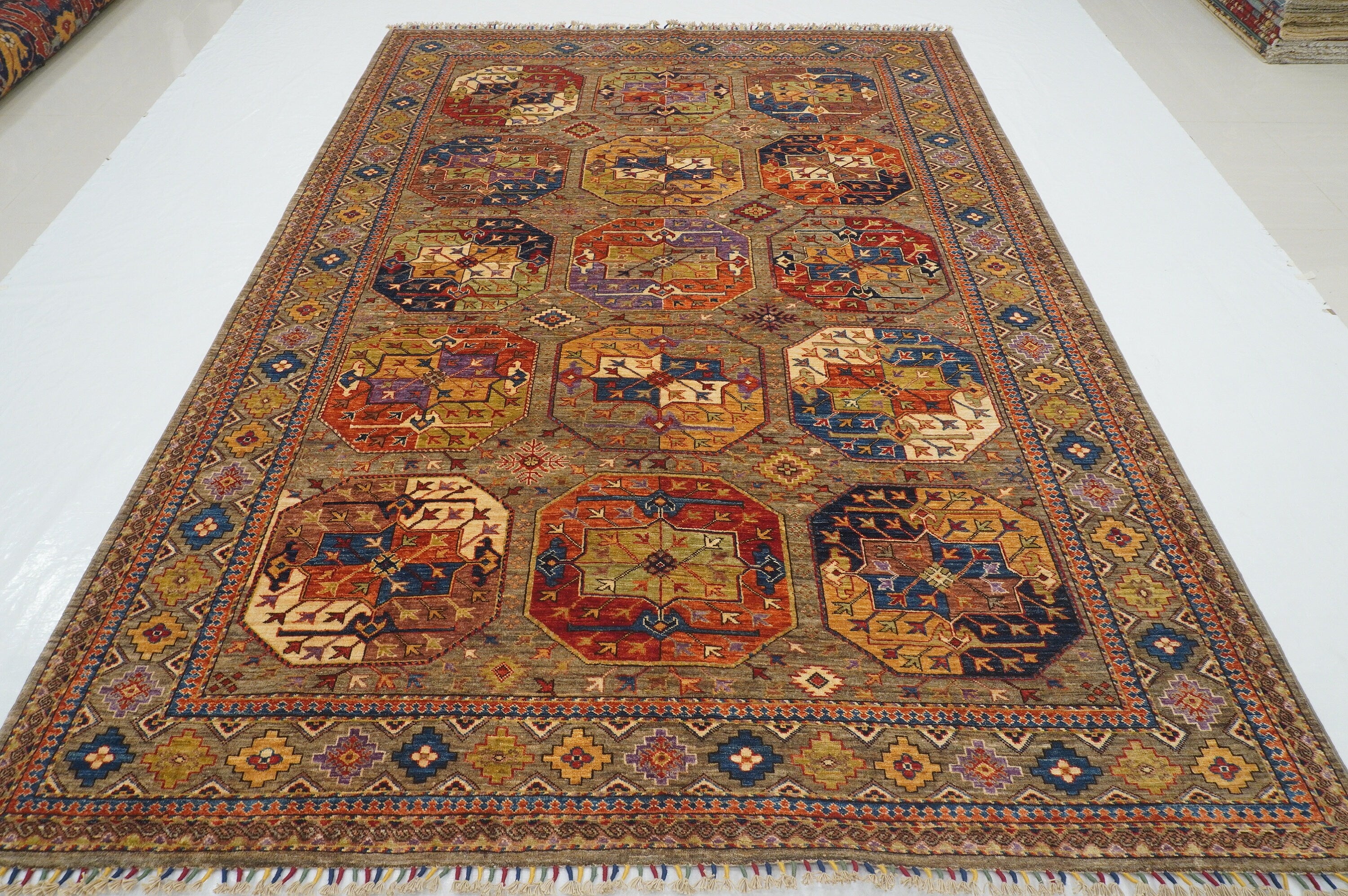 7x10 Taupe Gray Ersari Tribal Afghan Hand knotted Oriental rug - Yildiz Rugs