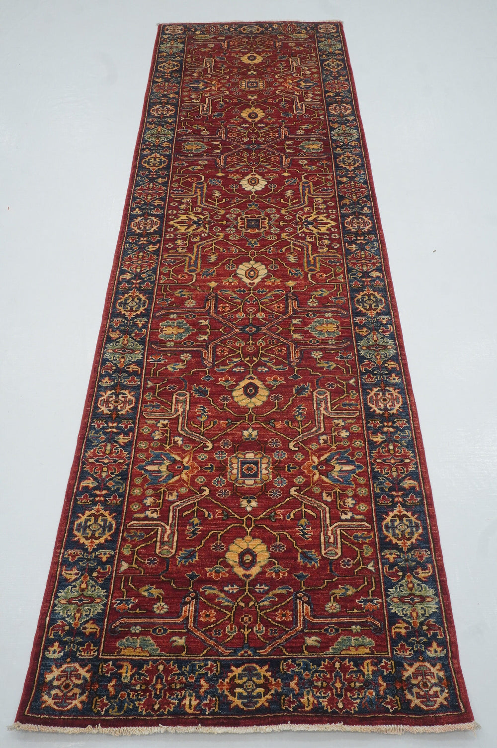 9 ft Red Heriz Afghan hand knotted Oriental Runner Rug - Yildiz Rugs