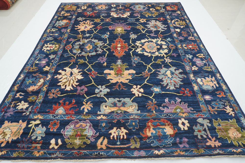 8x10 Navy Blue Oushak Hand knotted Bohemian Turkish Rug - Yildiz Rugs