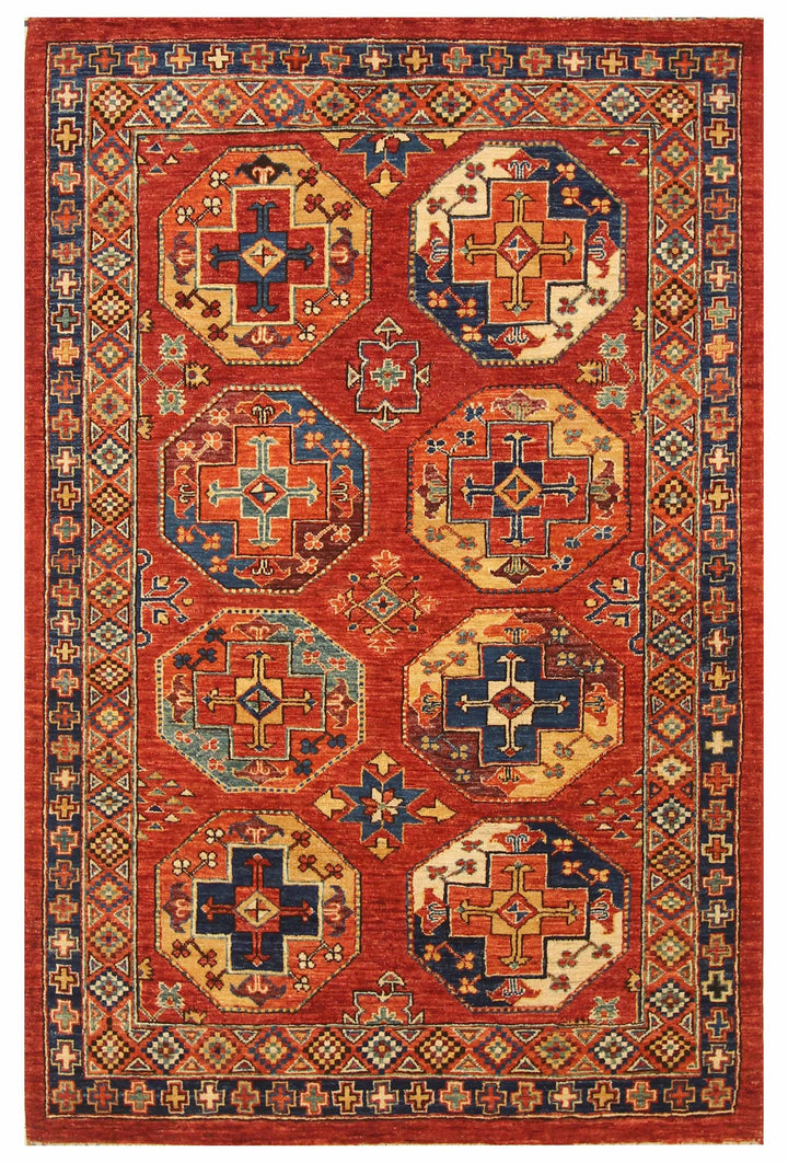 4x6 Red Ersari Afghan hand knotted Wool Oriental Rug - Yildiz Rugs