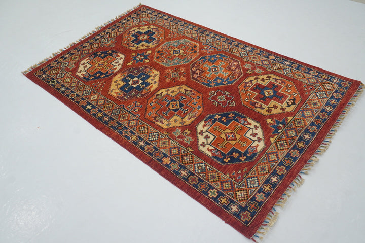 4x6 Red Ersari Afghan hand knotted Wool Oriental Rug - Yildiz Rugs