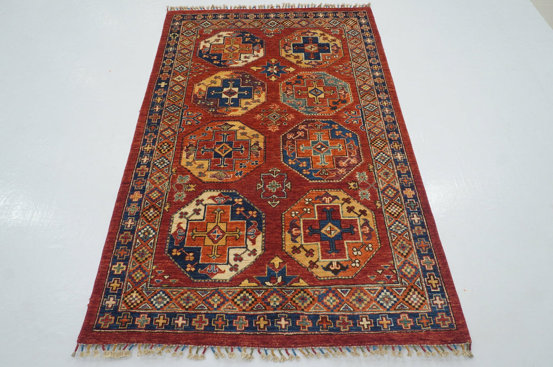 4x6 Red Ersari Afghan hand knotted Wool Oriental Rug - Yildiz Rugs