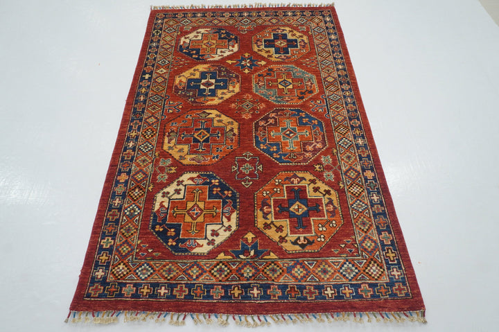 4x6 Red Ersari Afghan hand knotted Wool Oriental Rug - Yildiz Rugs