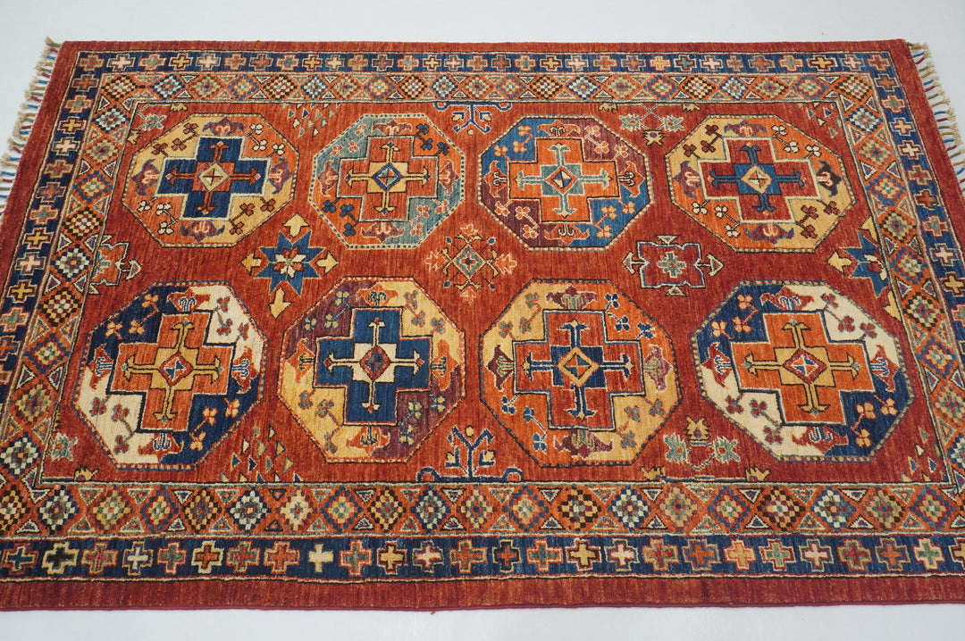 4x6 Red Ersari Afghan hand knotted Wool Oriental Rug - Yildiz Rugs