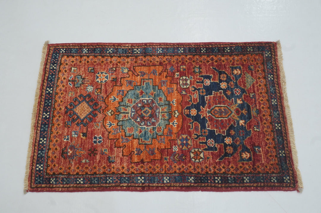 2x3 Baluch Rusty Red Afghan Hand knotted small rug - Yildiz Rugs