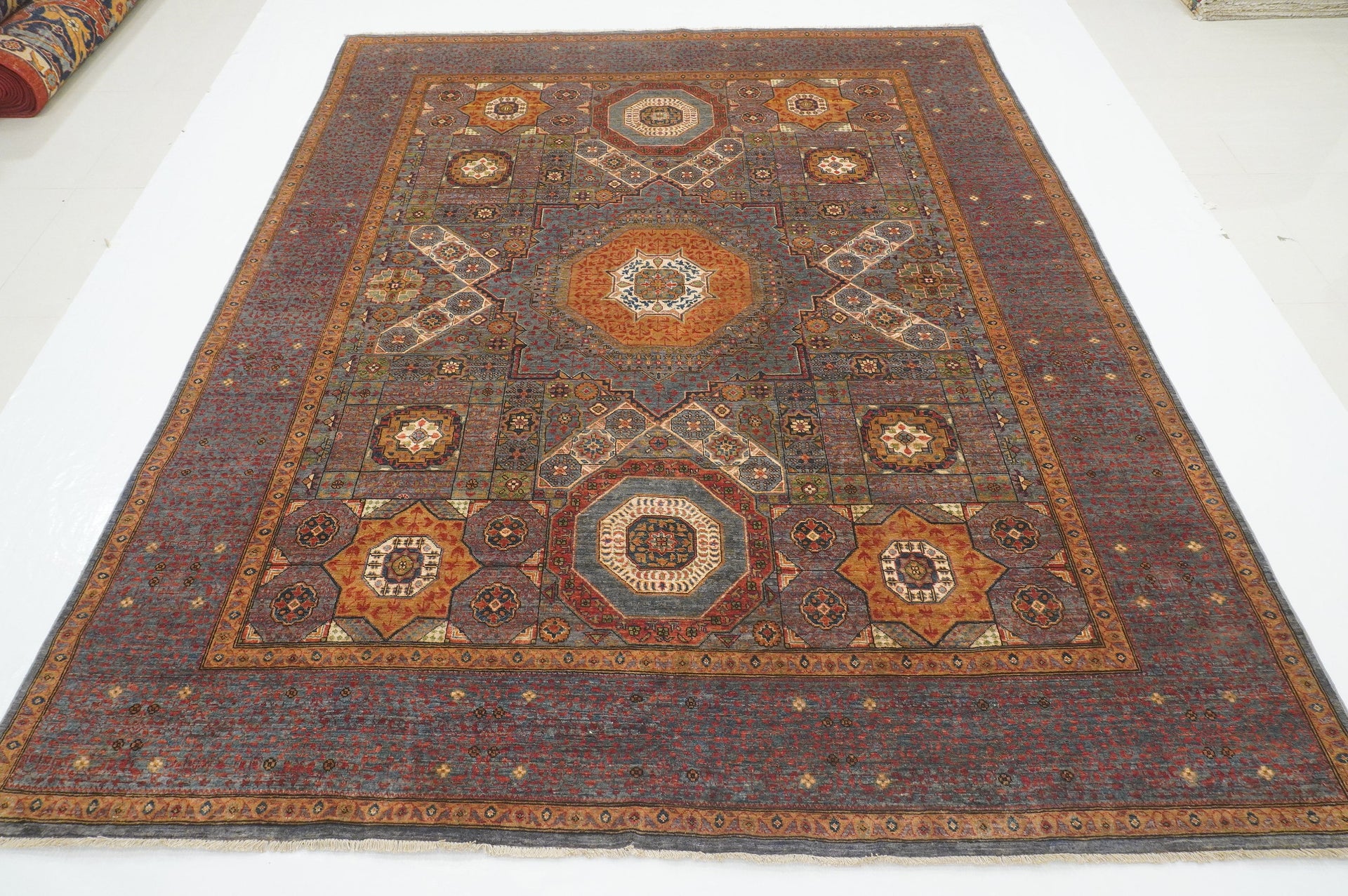 8x10 Blueish Gray Mamluk Hand knotted Medallion Turkish Rug - Yildiz Rugs