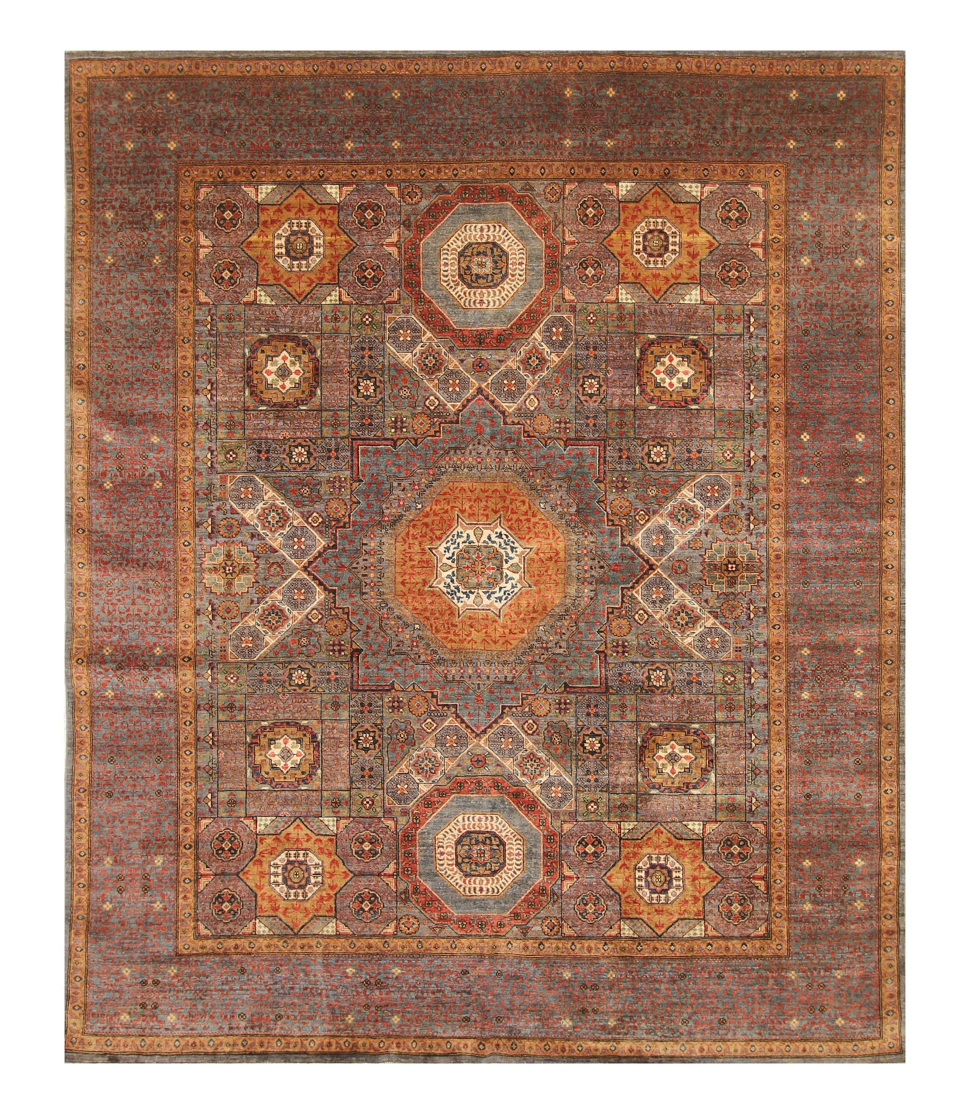 8x10 Blueish Gray Mamluk Hand knotted Medallion Turkish Rug - Yildiz Rugs