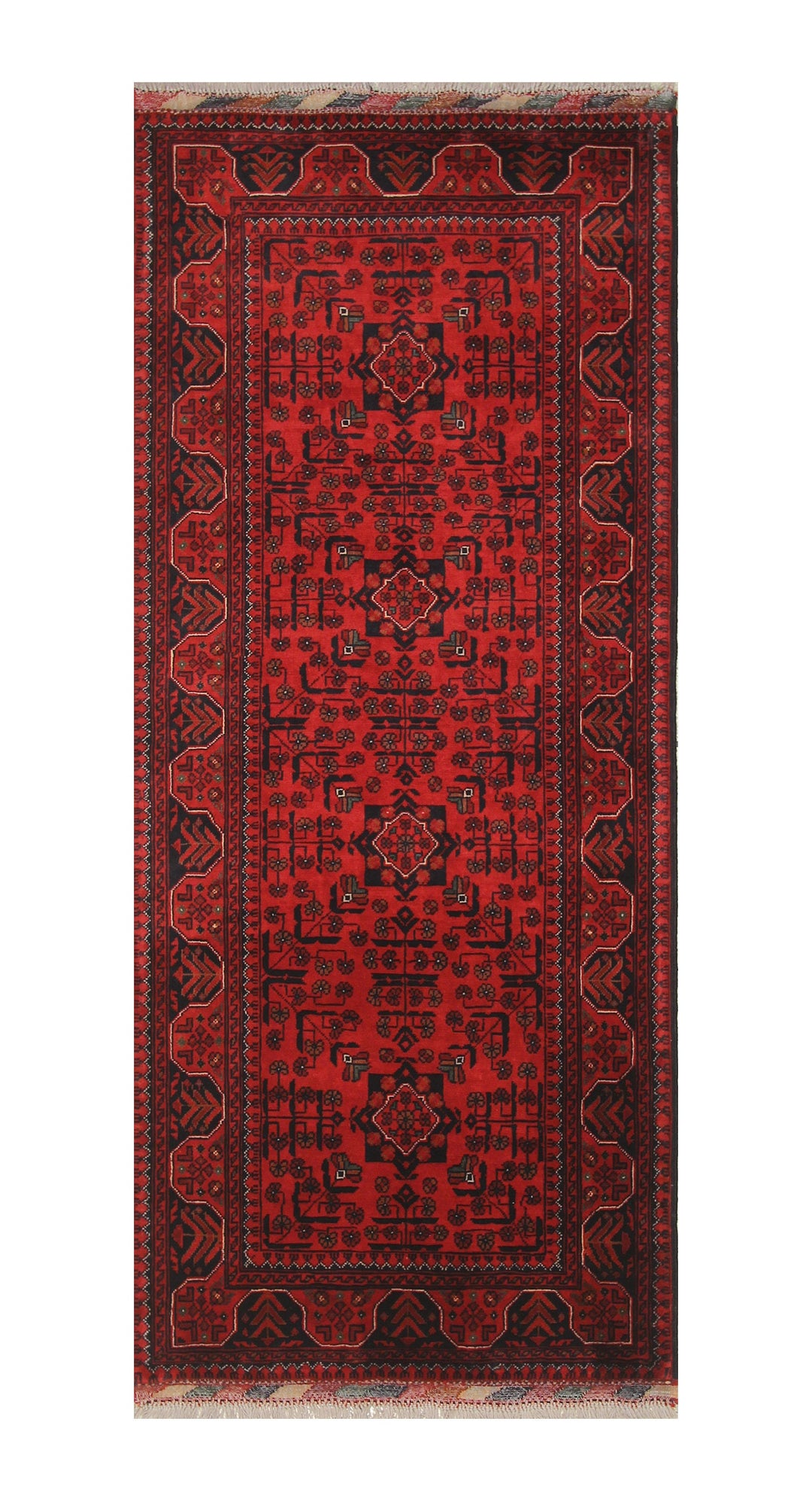 7 ft Red Khal Mohammadi Afghan Hand knotted Oriental Runner - Yildiz Rugs