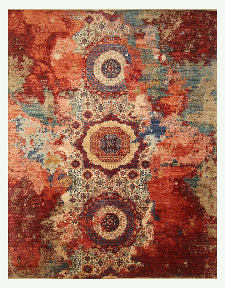 8x10 Beige Modern Mamluk Turkish Hand knotted Abstract Medallion Rug - Yildiz Rugs