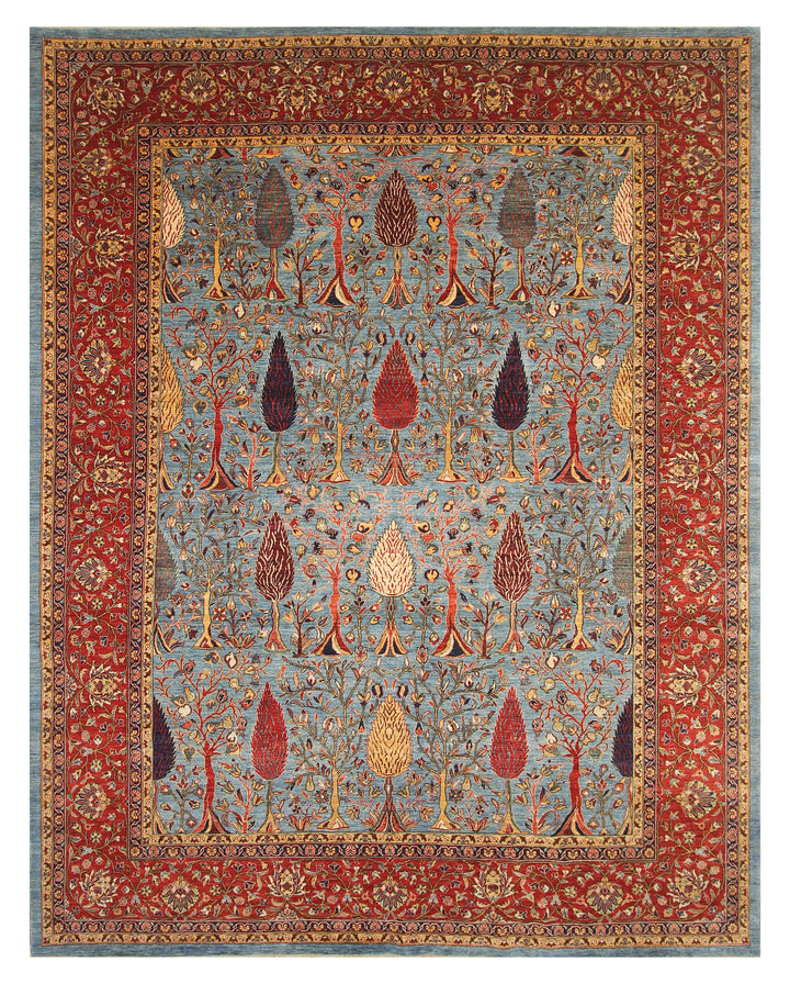 9x12 Blue Tree of Life Afghan Hand knotted Tribal Rug - Yildiz Rugs