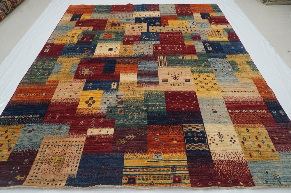 8x10 Tribal Gabbeh Multicolor Afghan Nomadic Hand knotted Rug - Yildiz Rugs