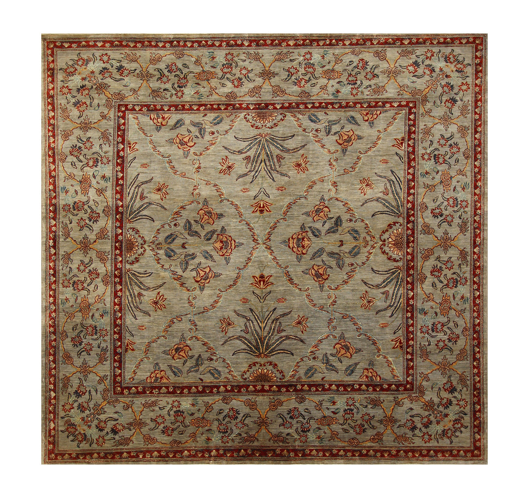 8x8 Gray Square Afghan Hand knotted Oriental Rug - Yildiz Rugs