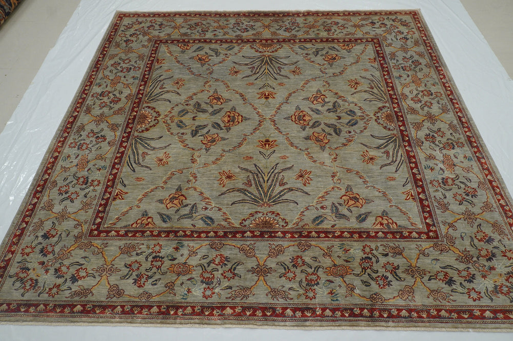 8x8 Gray Square Afghan Hand knotted Oriental Rug - Yildiz Rugs