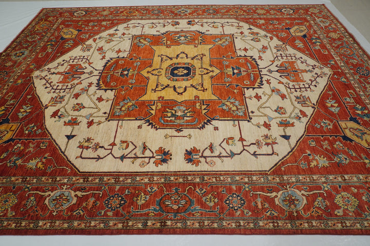 9x12 Rusty Red Serapi Afghan Hand Knotted Geometric Medallion Rug - Yildiz Rugs