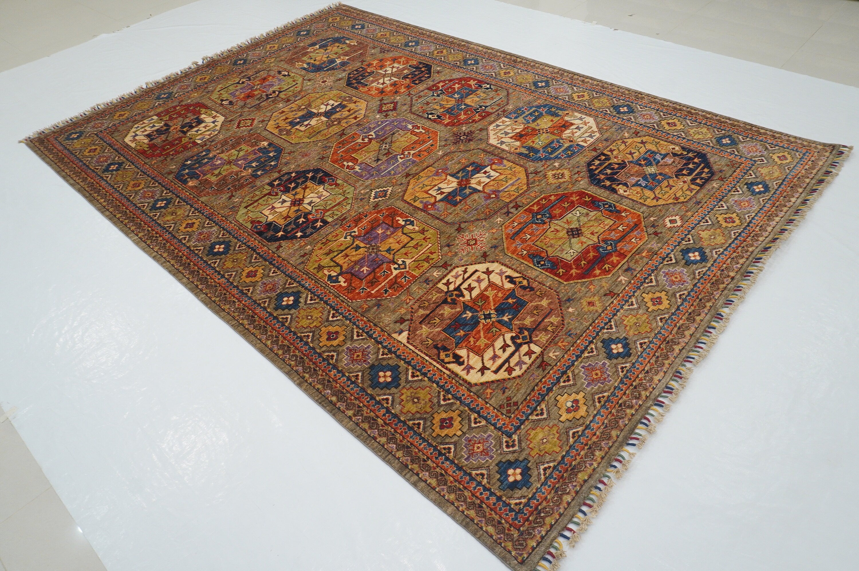 7x10 Taupe Gray Ersari Tribal Afghan Hand knotted Oriental rug - Yildiz Rugs