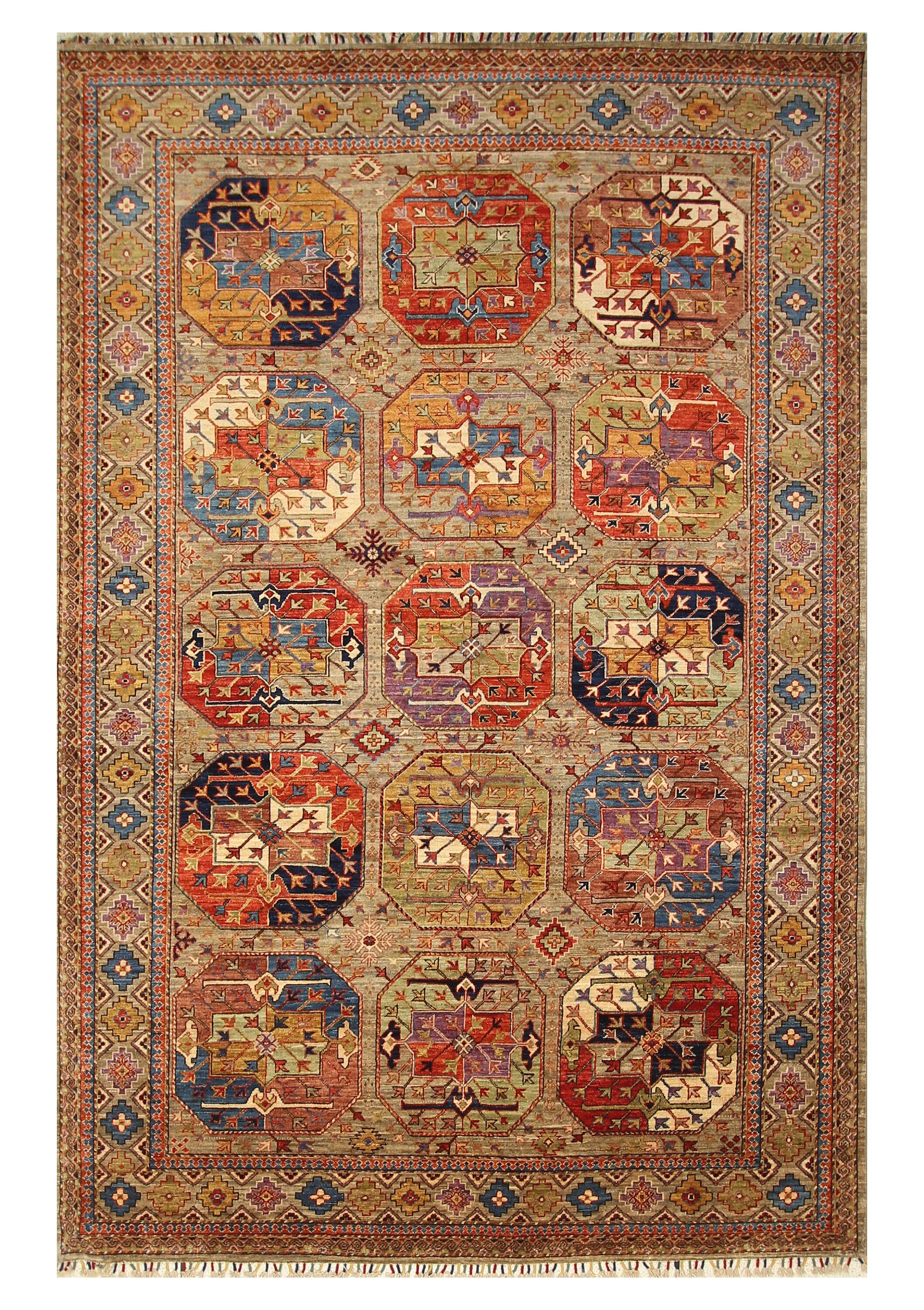 7x10 Taupe Gray Ersari Tribal Afghan Hand knotted Oriental rug - Yildiz Rugs