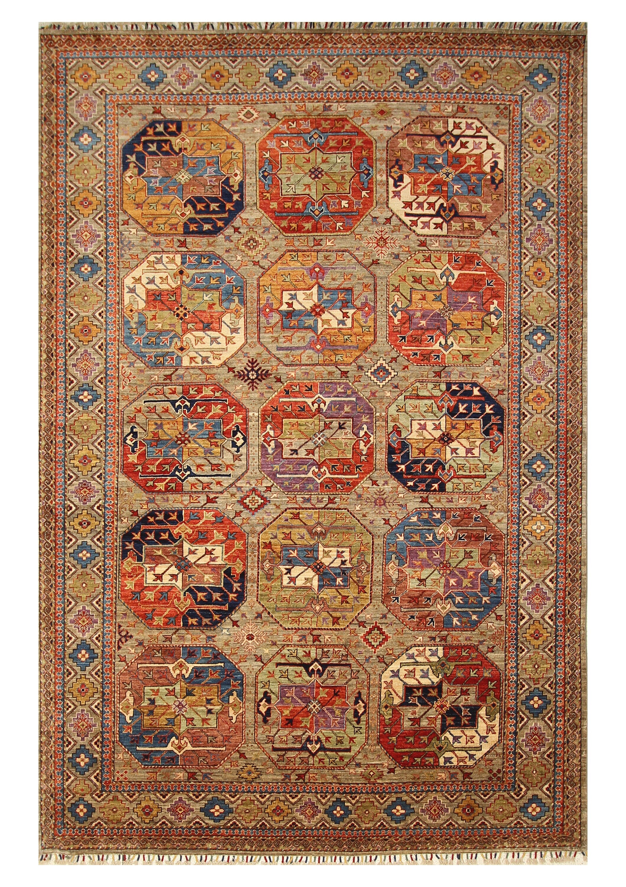 7x10 Taupe Gray Ersari Tribal Afghan Hand knotted Oriental rug - Yildiz Rugs