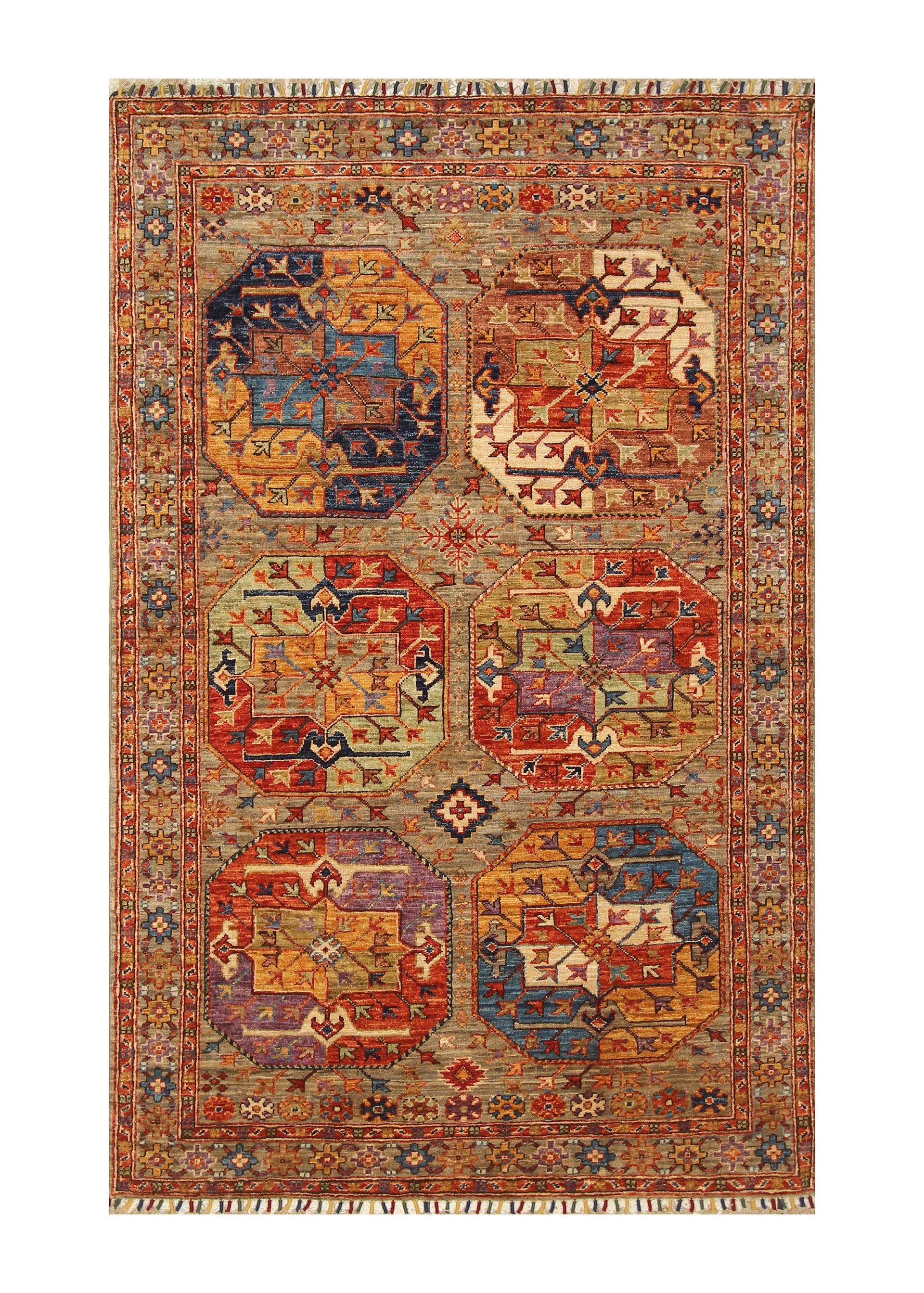 4x6 Taupe Brown Ersari Turkmen Afghan hand knotted Tribal Rug - Yildiz Rugs