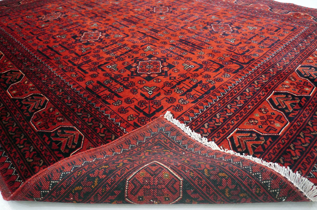 5x7 Deep Red Qunduz Afghan hand knotted Tribal Rug - Yildiz Rugs