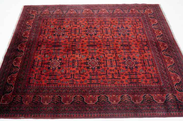 5x7 Deep Red Qunduz Afghan hand knotted Tribal Rug - Yildiz Rugs