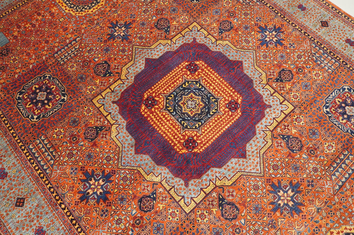 10x14 Rusty Orange Mamluk Turkish Hand knotted Geometric Rug - Yildiz Rugs