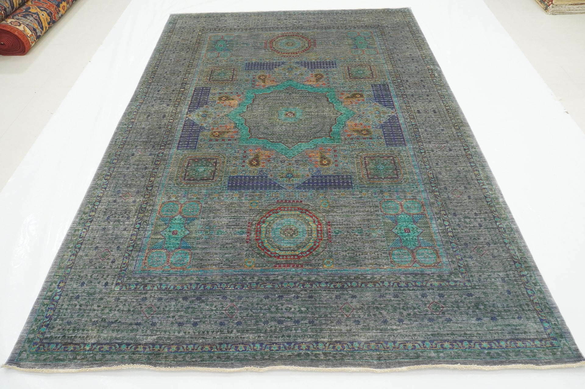 7x10 Blueish Gray Mamluk Hand knotted Medallion Turkish Rug - Yildiz Rugs