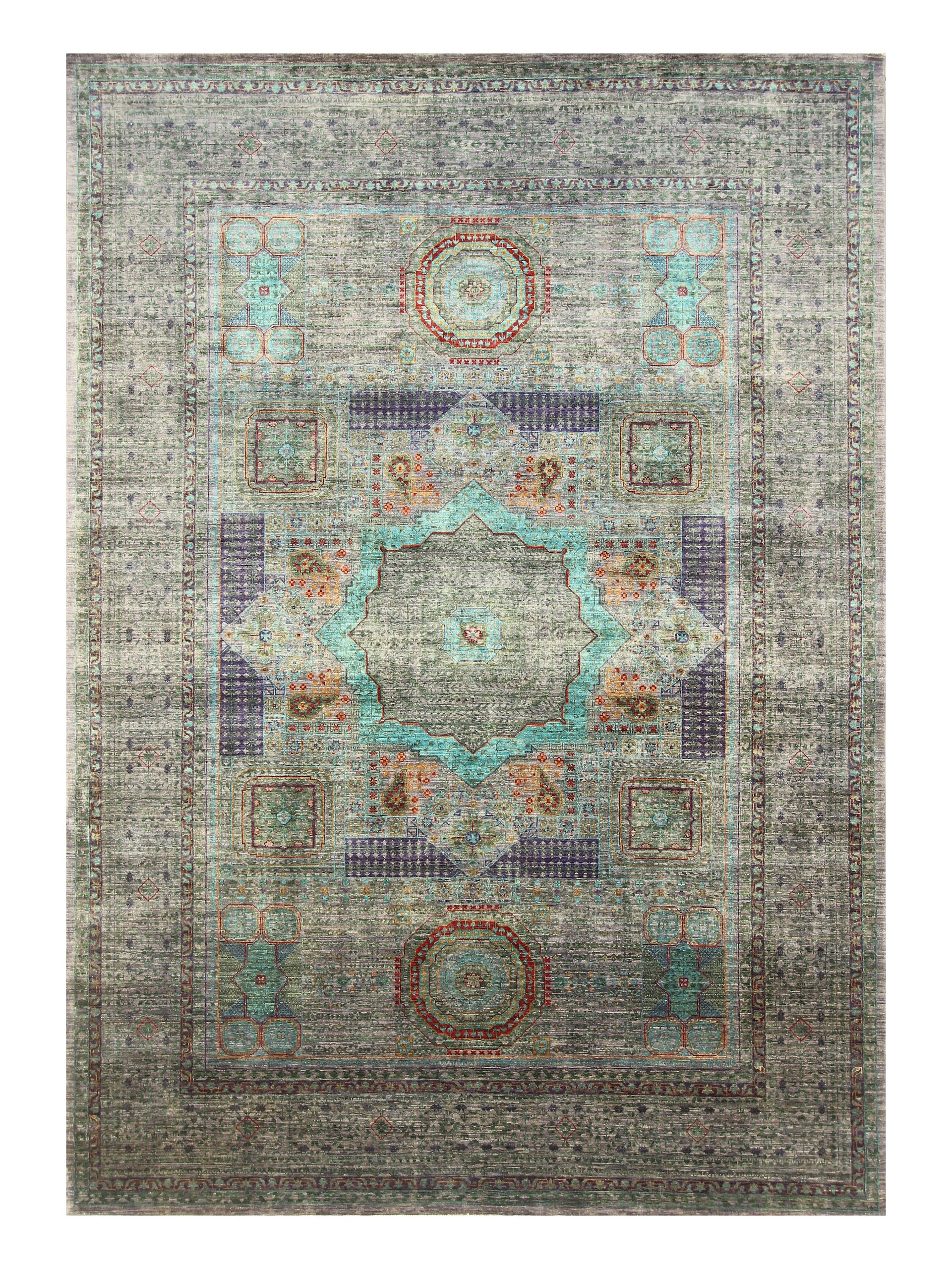 7x10 Blueish Gray Mamluk Hand knotted Medallion Turkish Rug - Yildiz Rugs